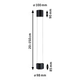 Schwarze Pendelleuchte aus Metall mit verstellbarer Länge 20-150 cm und 98 mm Durchmesser