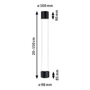 Schwarze Pendelleuchte aus Metall mit verstellbarer Länge 20-150 cm und 98 mm Durchmesser