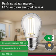 LED-lamp met neutraal wit licht en ultra-efficiënt energieverbruik tegen groene bosachtergrond