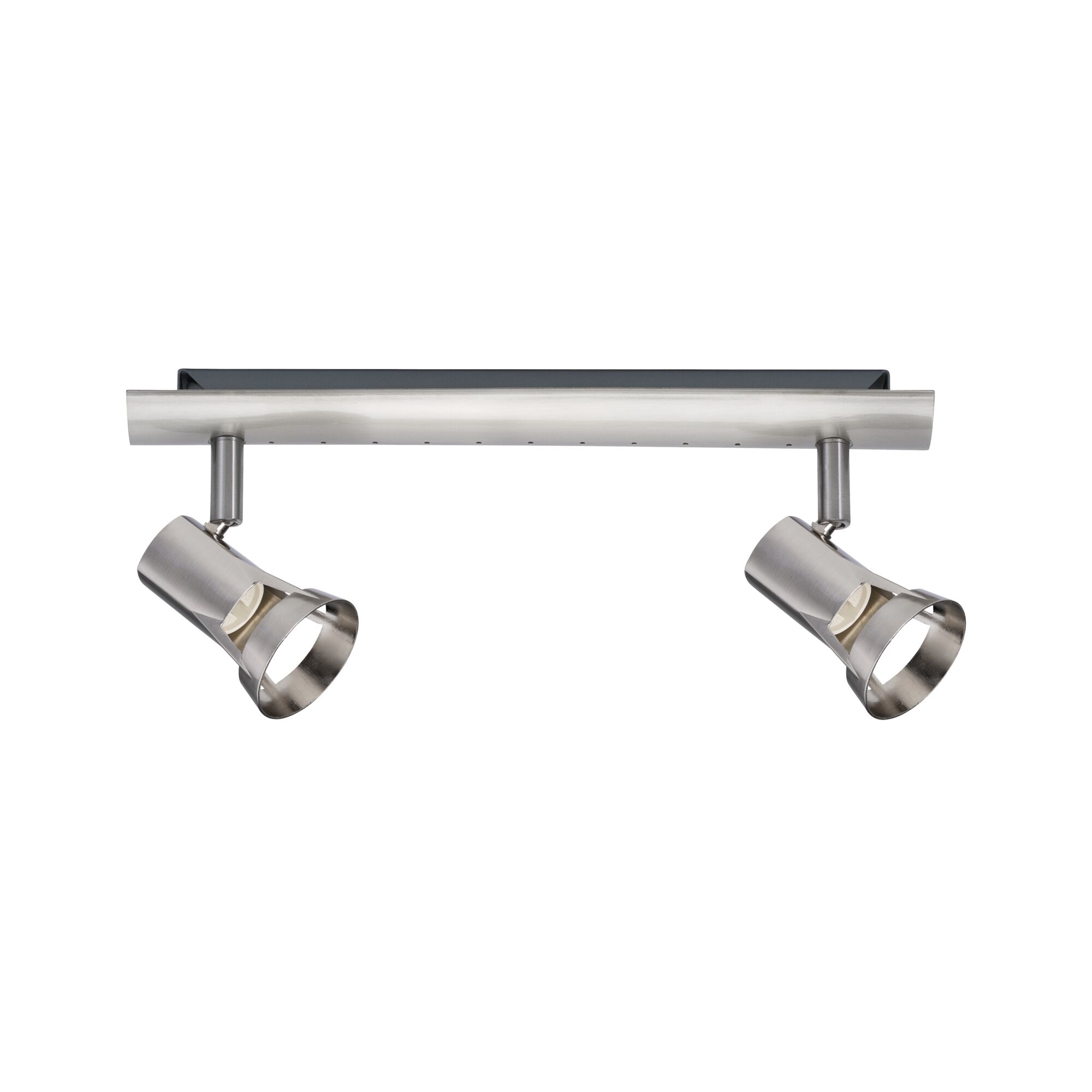 Modern ceiling spotlight in brushed stainless steel with two adjustable lamps for accent lighting