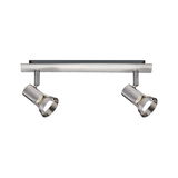 Modern ceiling spotlight in brushed stainless steel with two adjustable lamps for accent lighting