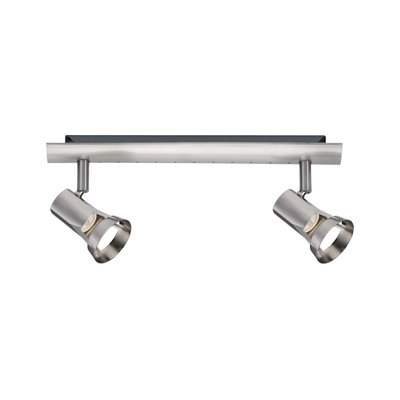 Moderner Deckenstrahler aus gebürstetem Edelstahl mit zwei verstellbaren Spots für Akzentbeleuchtung
