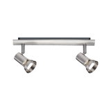 Modern ceiling spotlight in brushed stainless steel with two adjustable lamps for accent lighting