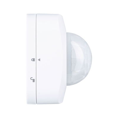 White motion sensor with spherical plastic lens for smart lighting control and automation