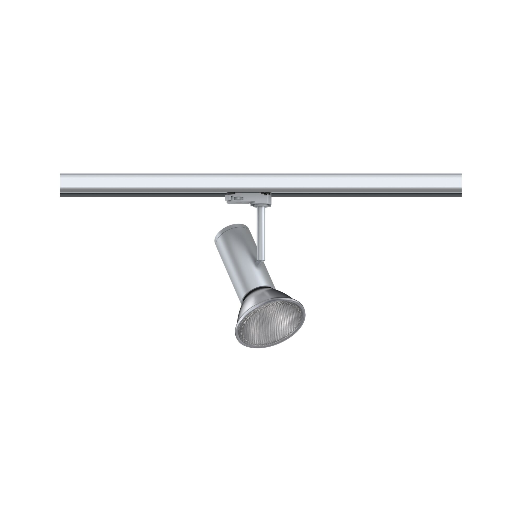 Moderner silberner LED-Strahler aus Metall für Schienensysteme, dimmbar und flexibel einstellbar