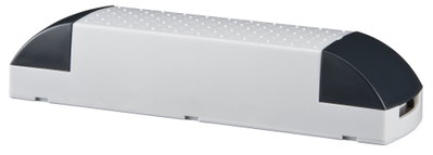 White plastic cable duct with black end caps, cable management for neat installation