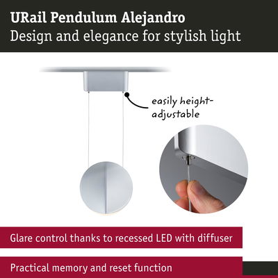 URail Pendulum Alejandro silver pendant light with adjustable height and recessed LED glare control