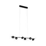 Black metal LED pendant light with six adjustable spotlights for modern interior lighting