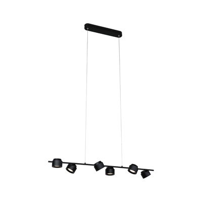 Black metal LED pendant light with six adjustable spotlights for modern interior lighting