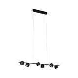Black metal LED pendant light with six adjustable spotlights for modern interior lighting