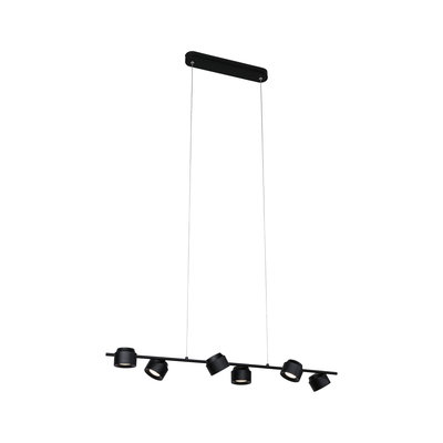 Black metal LED pendant light with six adjustable spotlights for modern interior lighting