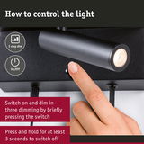 Black LED light bar with finger press dimmer and on/off switch for three-step brightness control