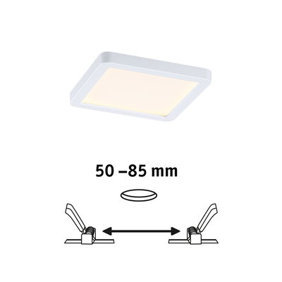 Quadratische weiße LED-Deckenleuchte mit warmweißem Licht und Federklammern für 50-85 mm Einbauöffnung