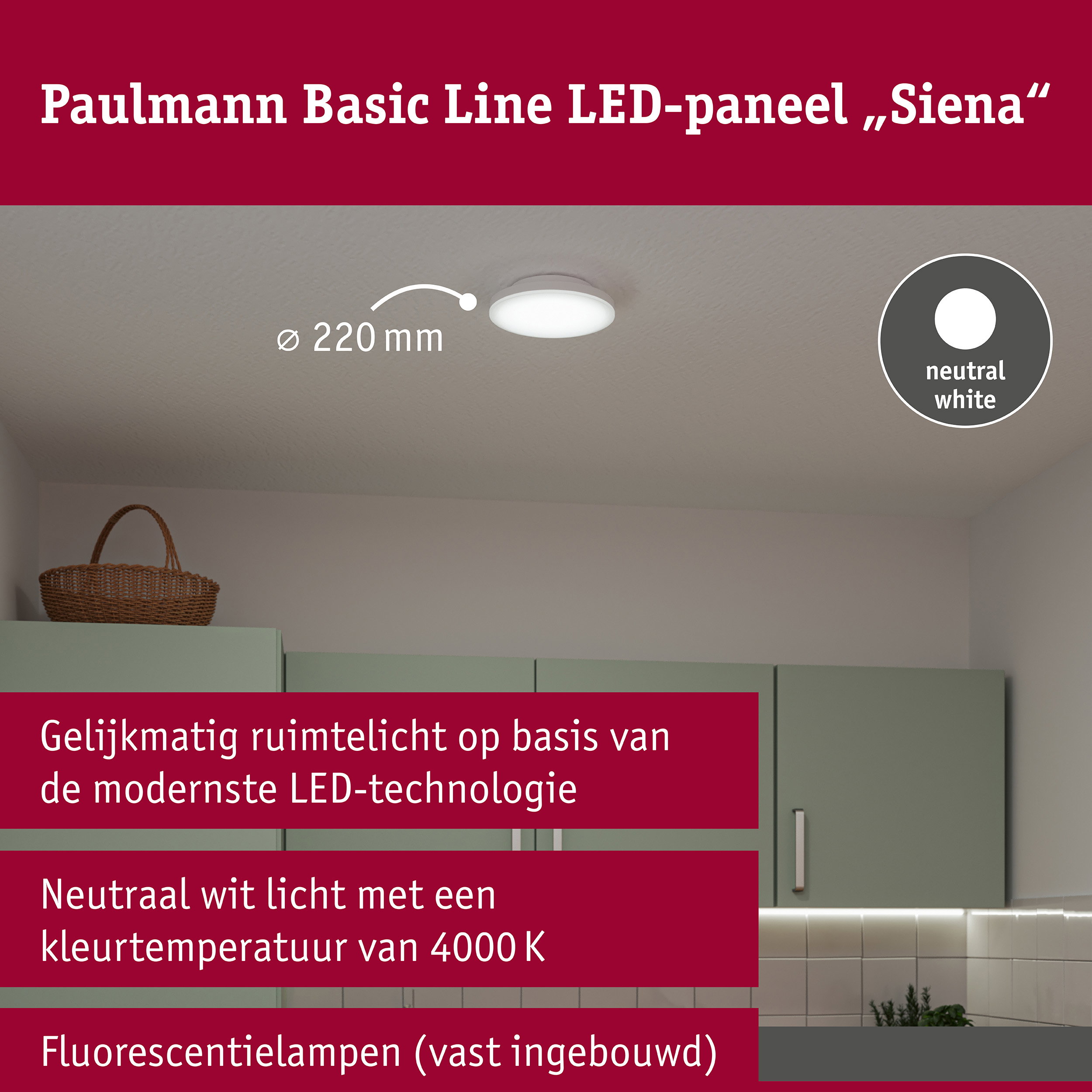 LED-plafondlamp Siena 4000K 220mm 1100lm 230V 12,3W