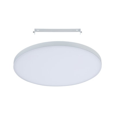 Round white LED ceiling light with metal frame and mounting bracket for modern indoor lighting