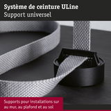 Système de ceinture ULine universel avec sangle textile grise et support noir pour montage mural et plafond