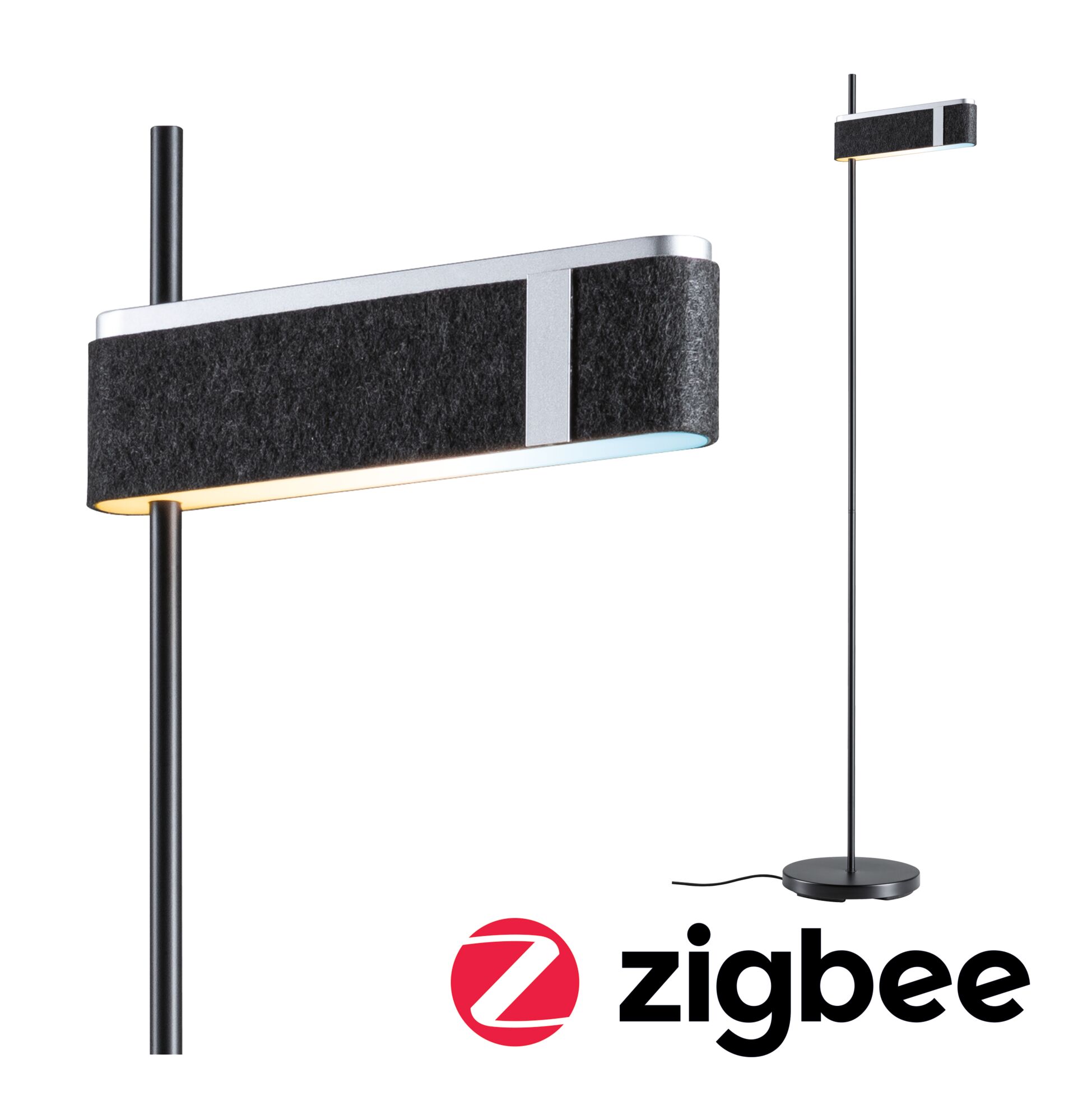 Lampa podłogowa LED Smart Home Zigbee 3.0 Jagun Tunable White 1250lm 19,5W Antracyt Feltro/Tworzywo sztuczne/metal Modern floor lamp with black felt and metal in black and silver, LED light with Zigbee control