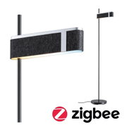 Lampadaire moderne en feutre noir et métal noir et argent, lampe LED avec commande Zigbee