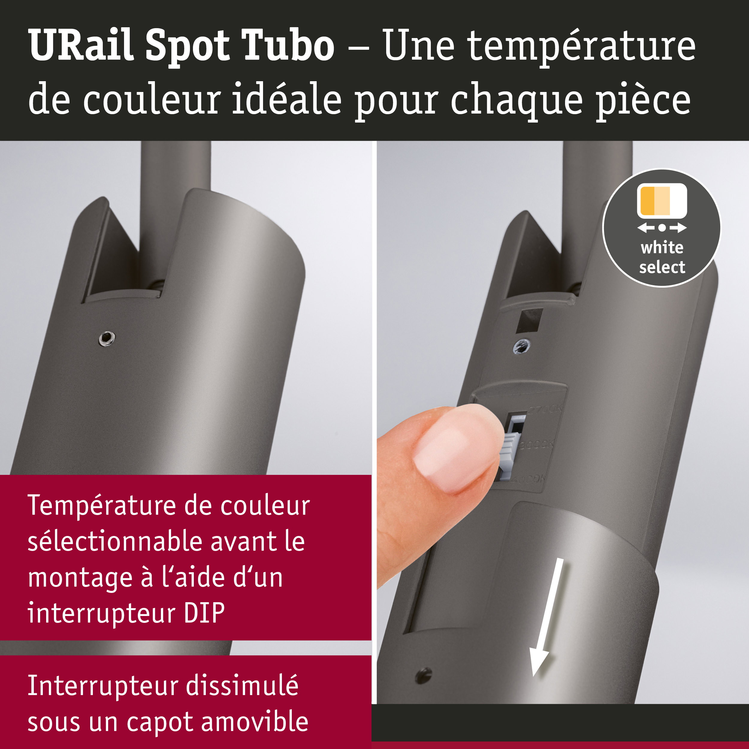 URail Spot sur rail Tubo Spot individuel 250lm 3,3W White Select 230V Titanium