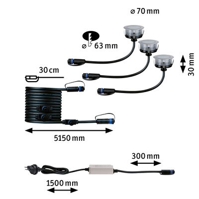 Schéma technique de câbles de connexion LED noirs avec dimensions pour systèmes d'éclairage.