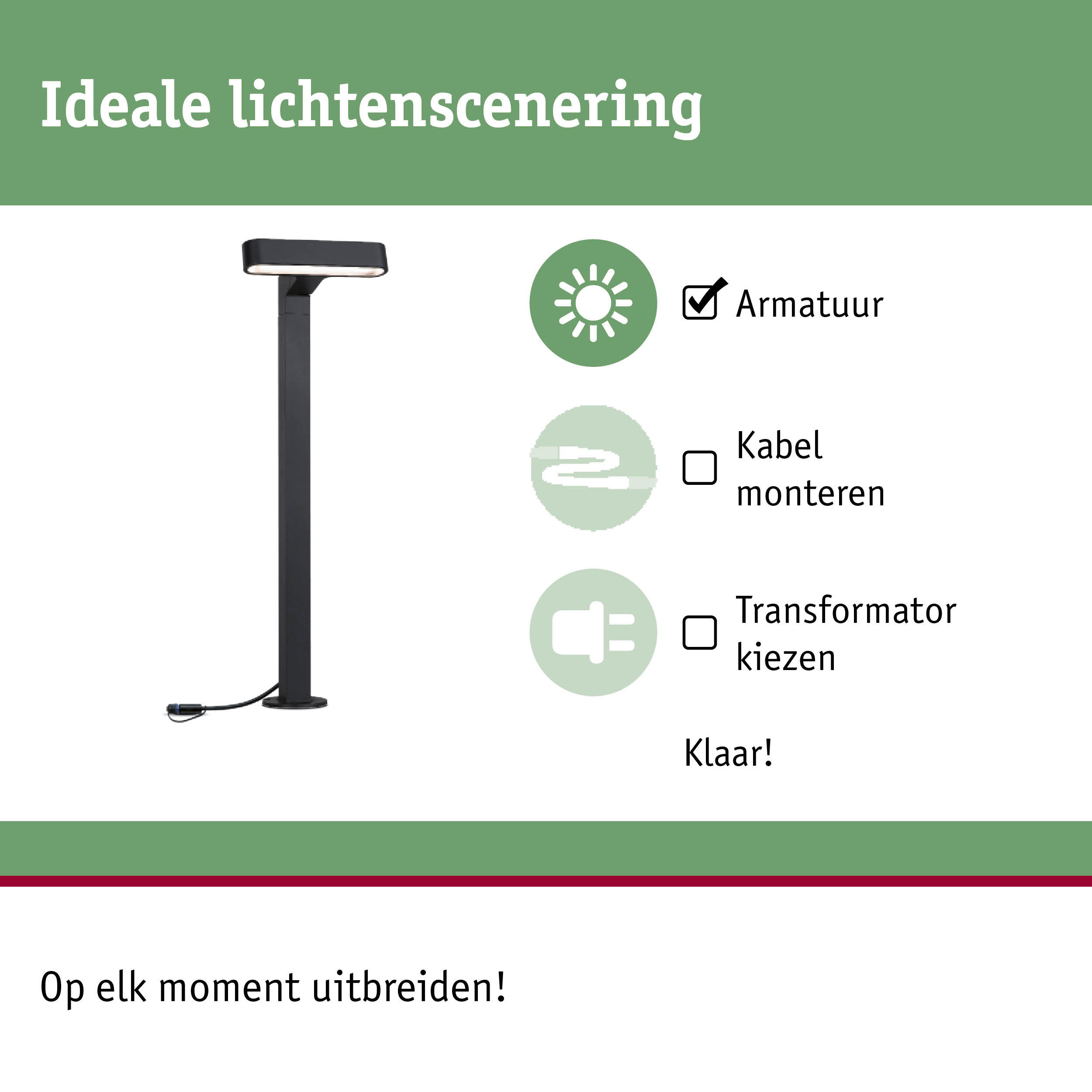 Zwarte LED-buitenlamp met ingebouwde kabel en stekker voor flexibele tuinverlichting