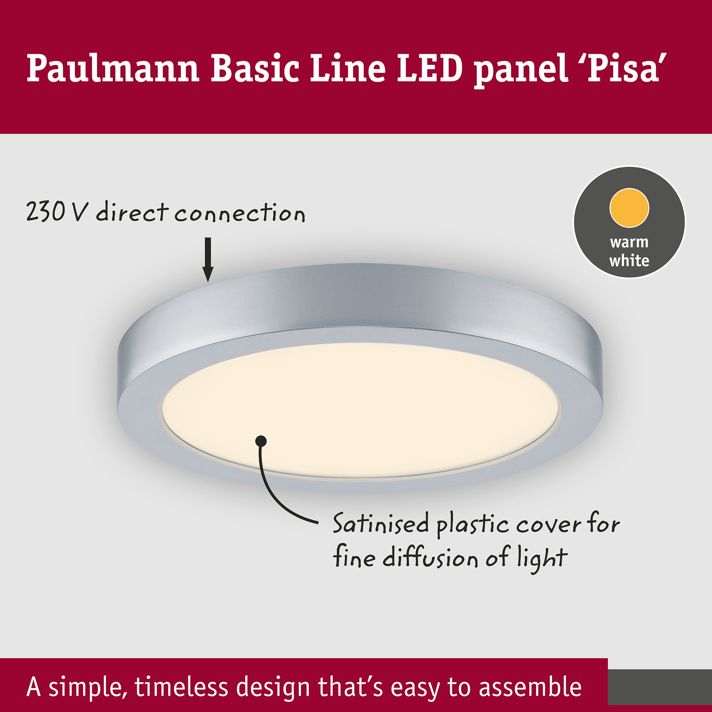 LED Panel Pisa 3000K 290mm 1800lm 17,6W Chrome matt