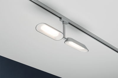 Modern silver LED track light with two oval lamps for flexible room lighting solutions
