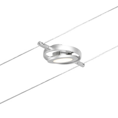 Sølvfarvet LED-kabelspot i metal med rundt design til moderne belysningssystemer