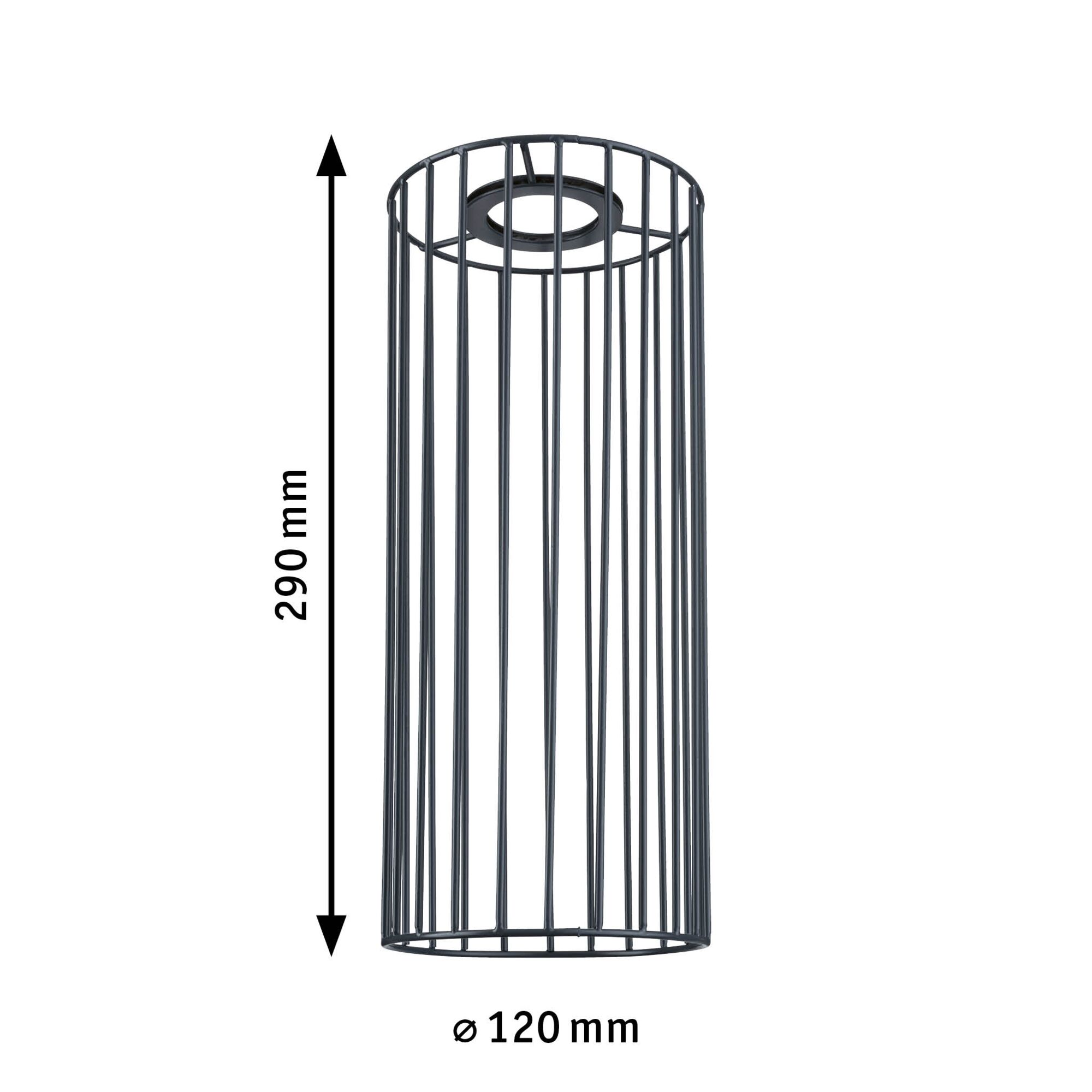 Black metal lampshade with cylindrical cage design, 290 mm height, 120 mm diameter