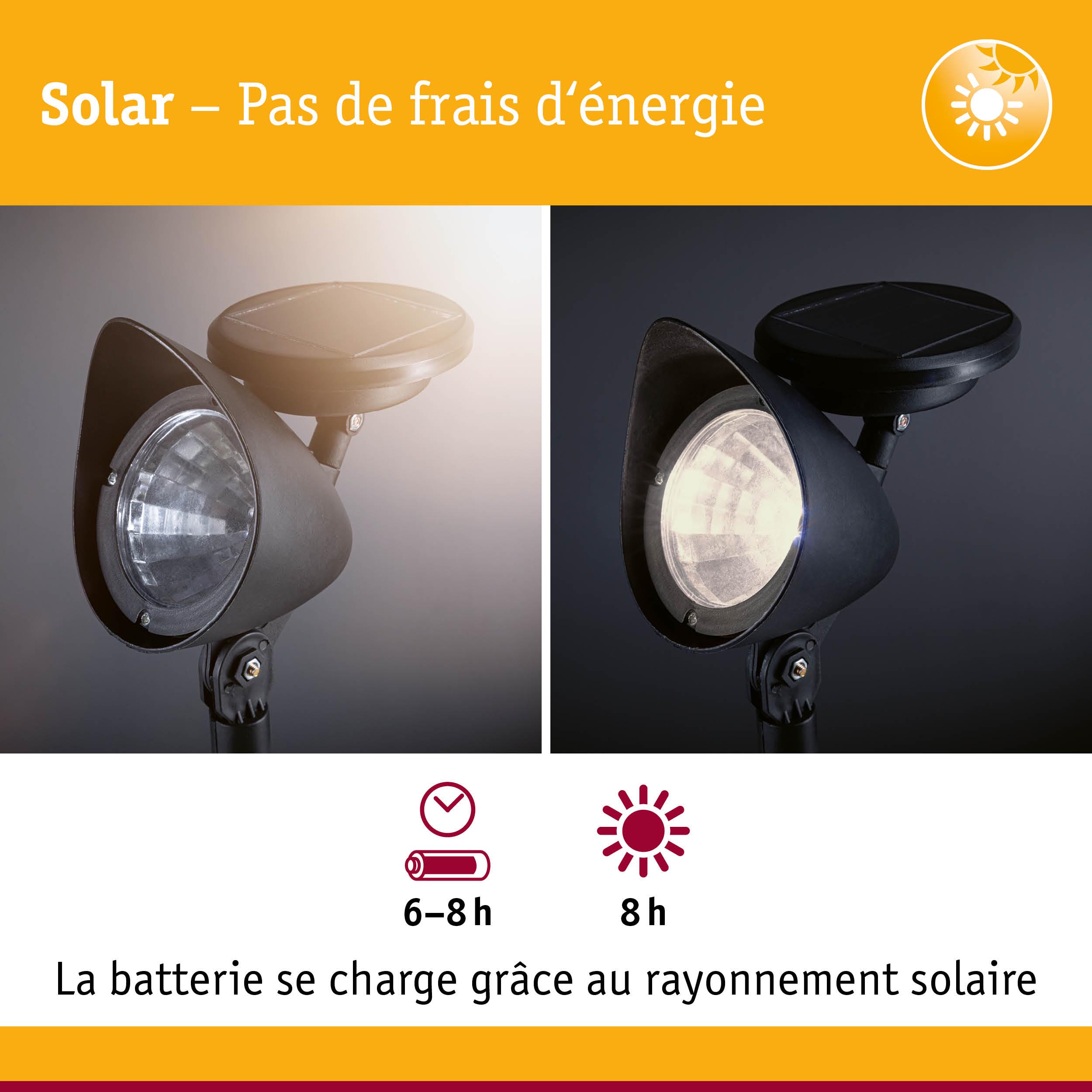 Lampe solaire noire avec batterie se chargeant 6-8 h au soleil, éclairage extérieur économique en énergie