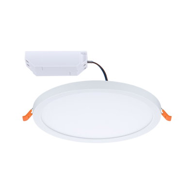 Round white LED recessed panel with plastic frame and driver box for energy-efficient ceiling lighting