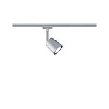 Modern silver metal LED spotlight on track system for flexible room lighting solutions