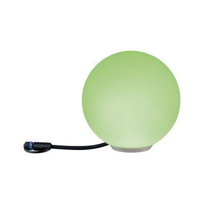 Green spherical lamp with cable connector made of plastic for decorative outdoor LED lighting