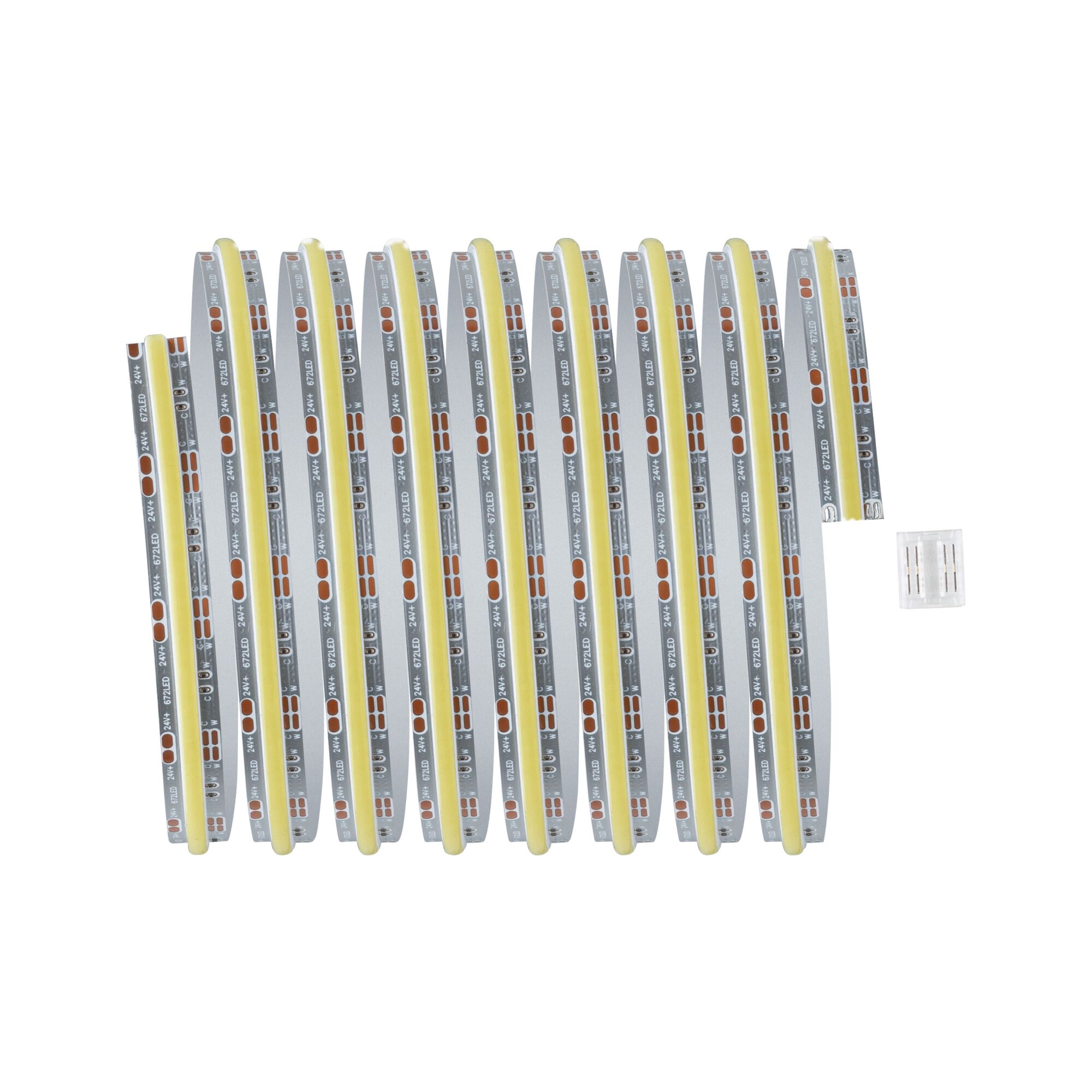Flexible LED strip with warm white light and transparent connector for versatile lighting solutions