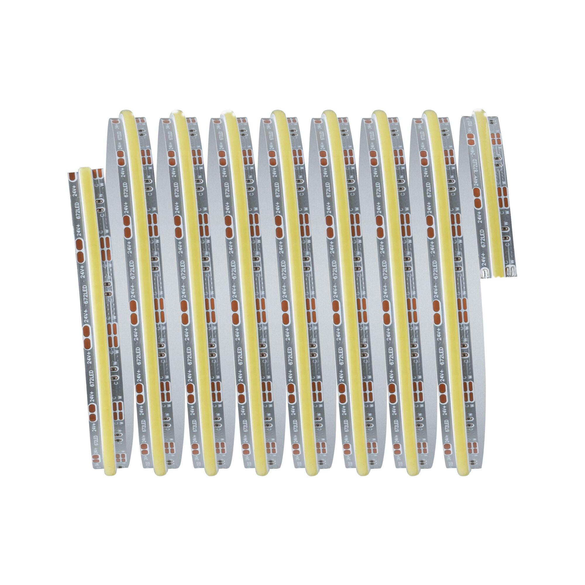 Flexibler LED-Streifen mit warmweißer Beleuchtung und transparentem Verbinder für vielseitige Lichtgestaltung