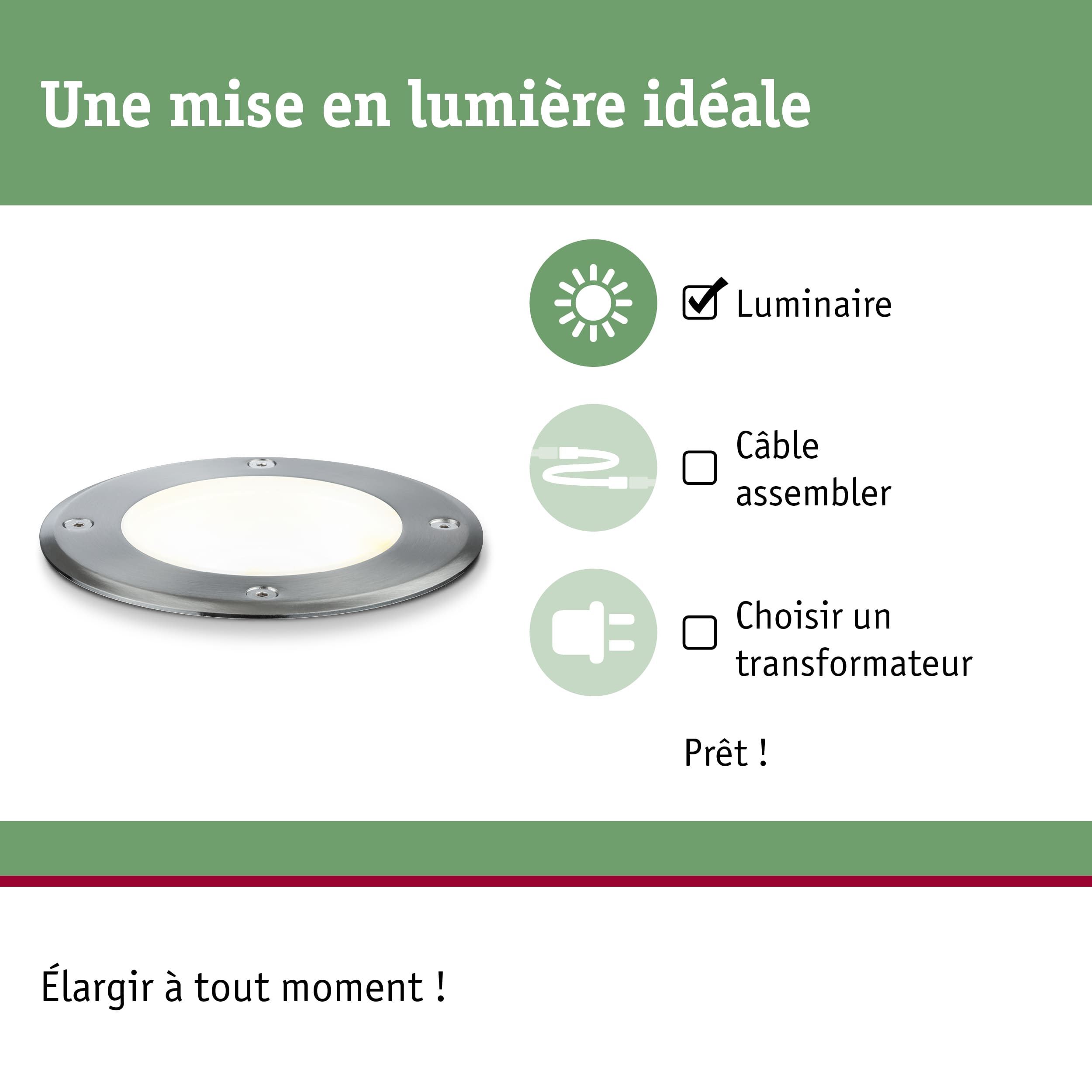 Luminaire encastré LED rond en acier inoxydable avec lumière blanche, idéal pour éclairage intérieur moderne