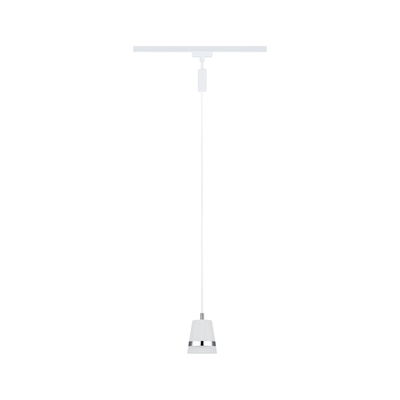 White metal pendant light with chrome ring, modern LED hanging lamp for indoor lighting