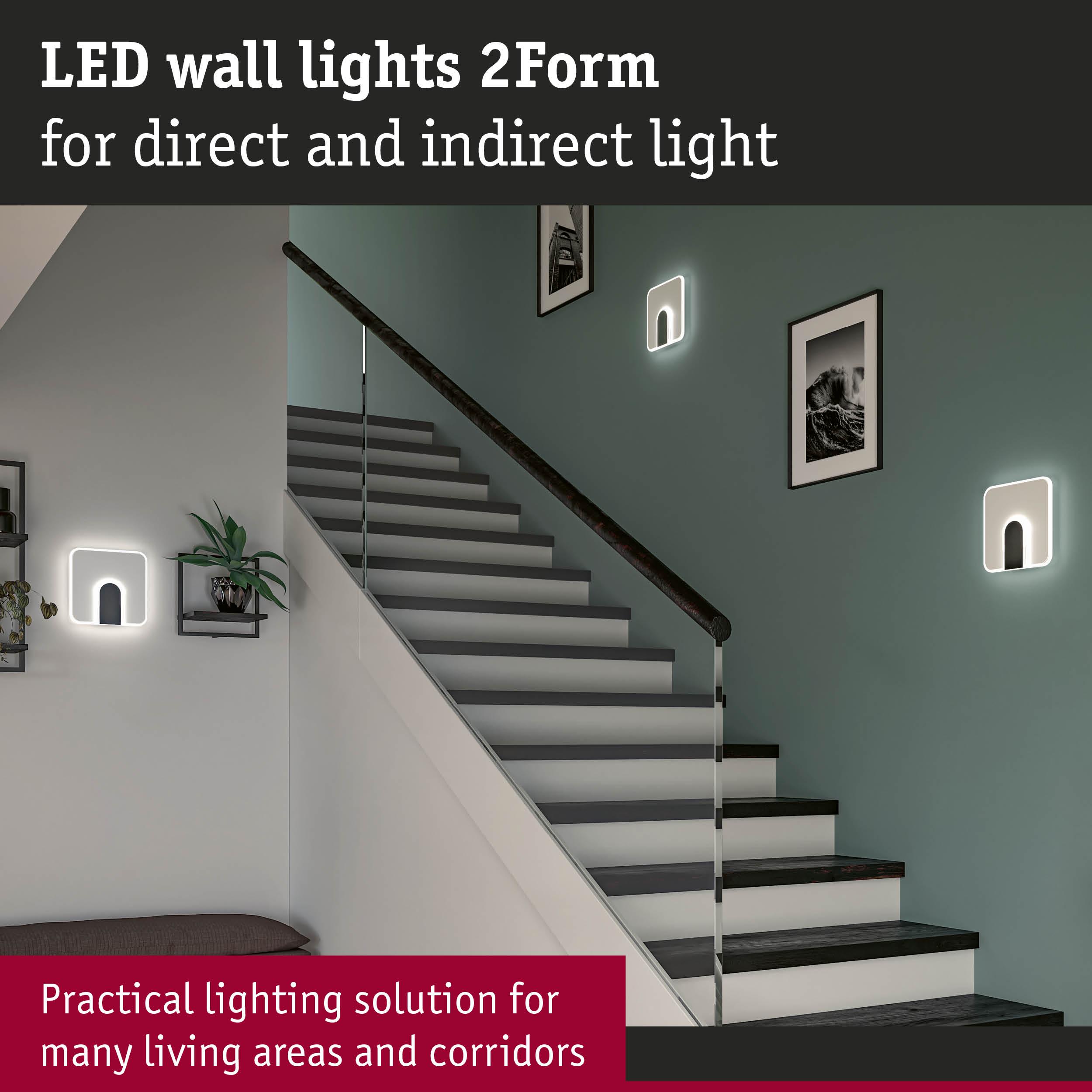 White LED wall lights 2Form providing direct and indirect lighting for stairs and corridors