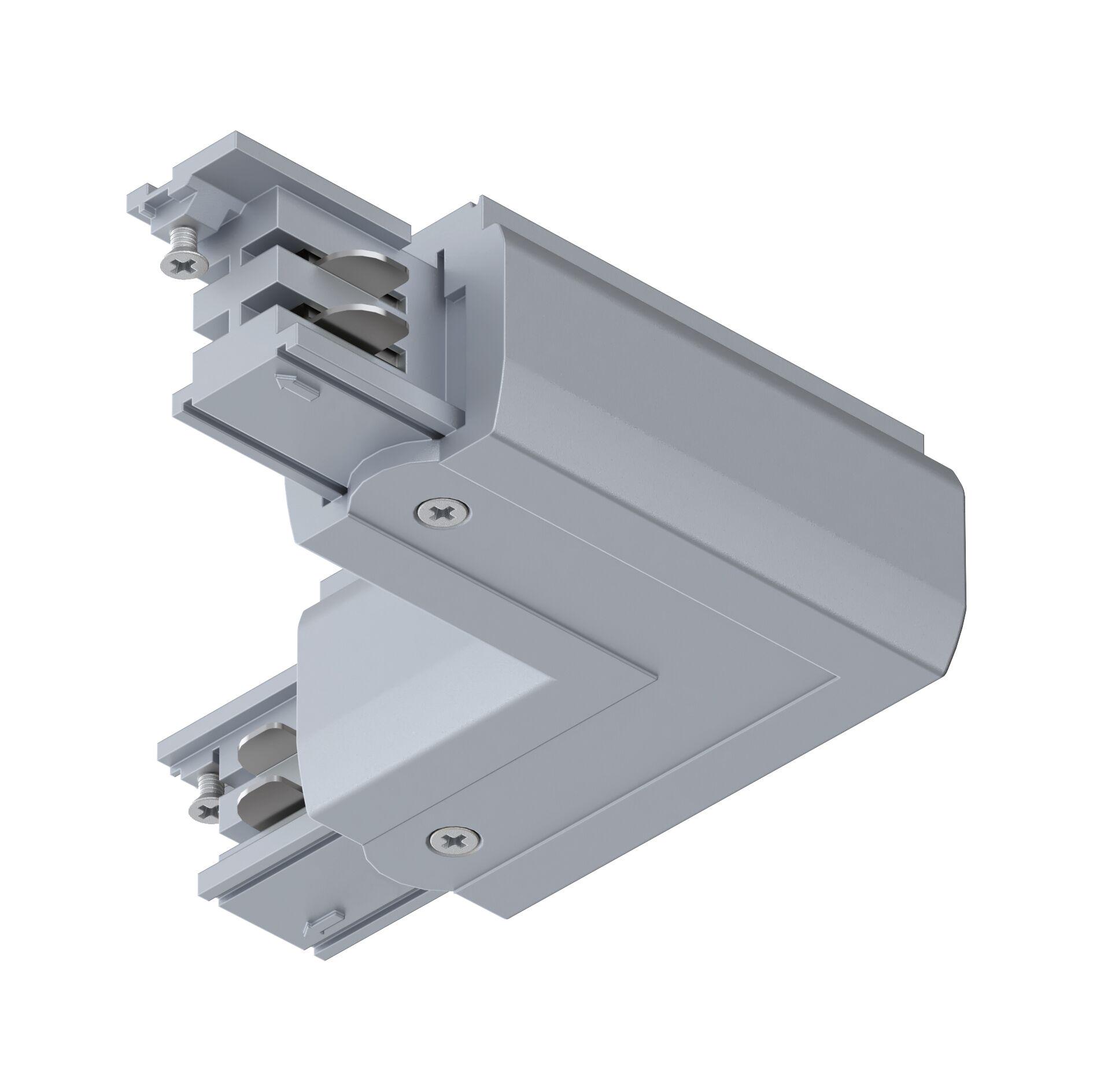 Grauer Kunststoff-Adapter mit Schrauben für Schienensysteme, geeignet für LED-Beleuchtung