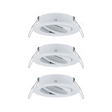Three white metal recessed spotlights with adjustable angle for versatile room lighting