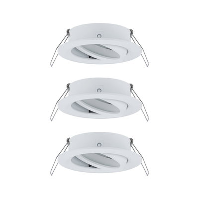 Three white metal recessed spotlights with adjustable angle for versatile room lighting
