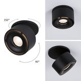 Black metal LED ceiling light with 350° rotatable and 90° tiltable spotlight for adjustable lighting