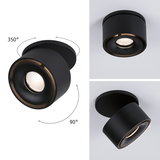 Black metal LED ceiling light with 350° rotatable and 90° tiltable spotlight for adjustable lighting