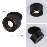 Schwarze LED-Deckenleuchte aus Metall mit 350° drehbarem und 90° neigbarem Strahler für flexible Beleuchtung