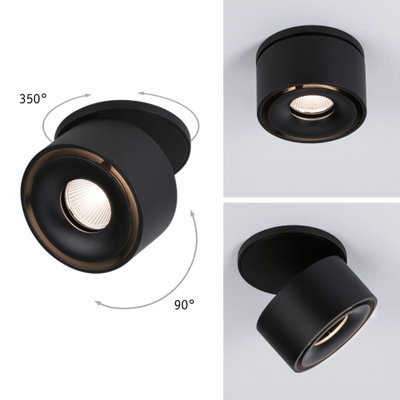 Schwarze LED-Deckenleuchte aus Metall mit 350° drehbarem und 90° neigbarem Strahler für flexible Beleuchtung