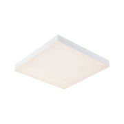 Square white plastic ceiling light with warm white LED illumination for living spaces