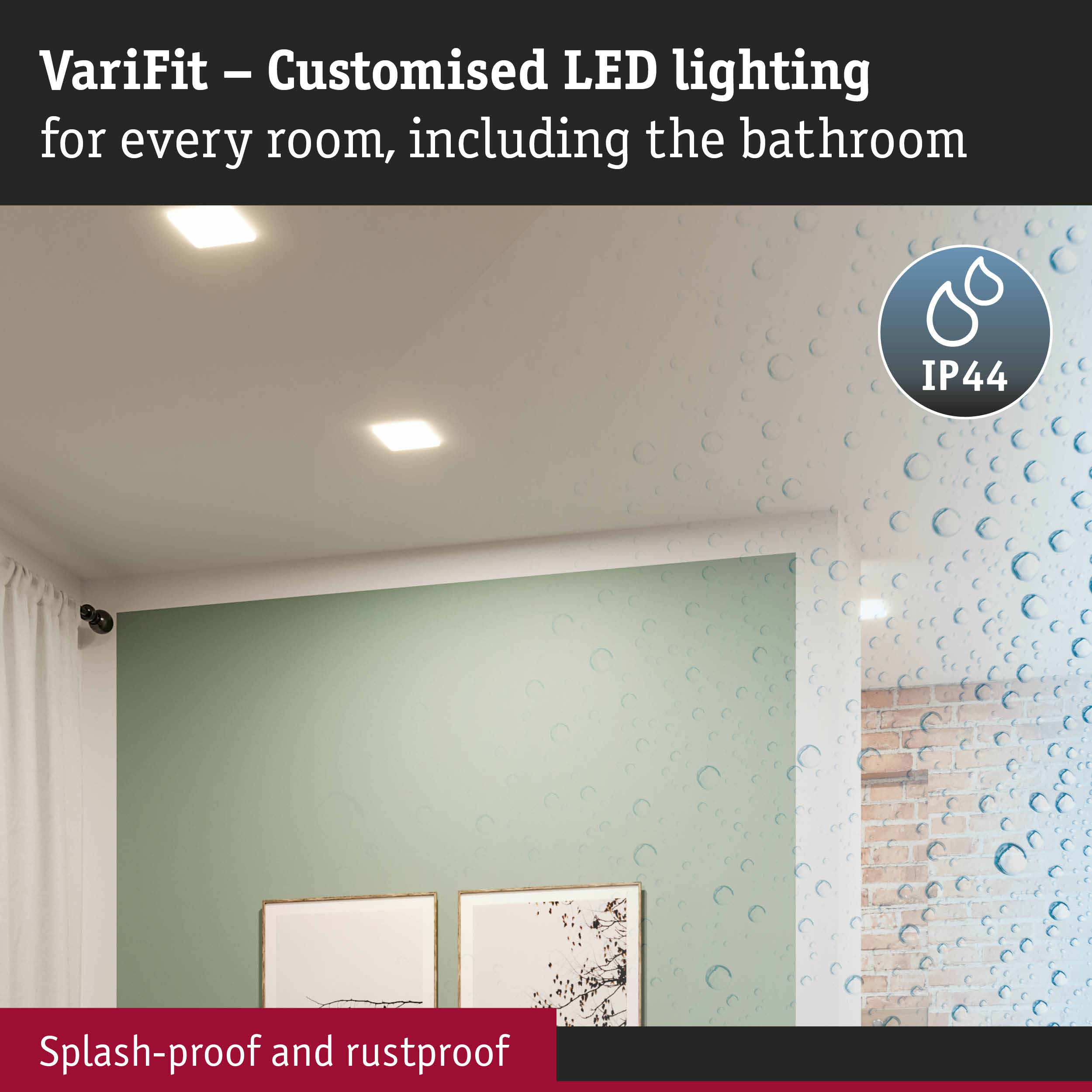 VariFit white LED recessed lights with IP44 rating for bathroom and damp room lighting