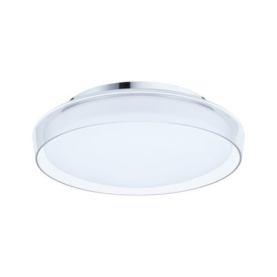 Round LED ceiling light with chrome edge and white acrylic glass for modern room lighting