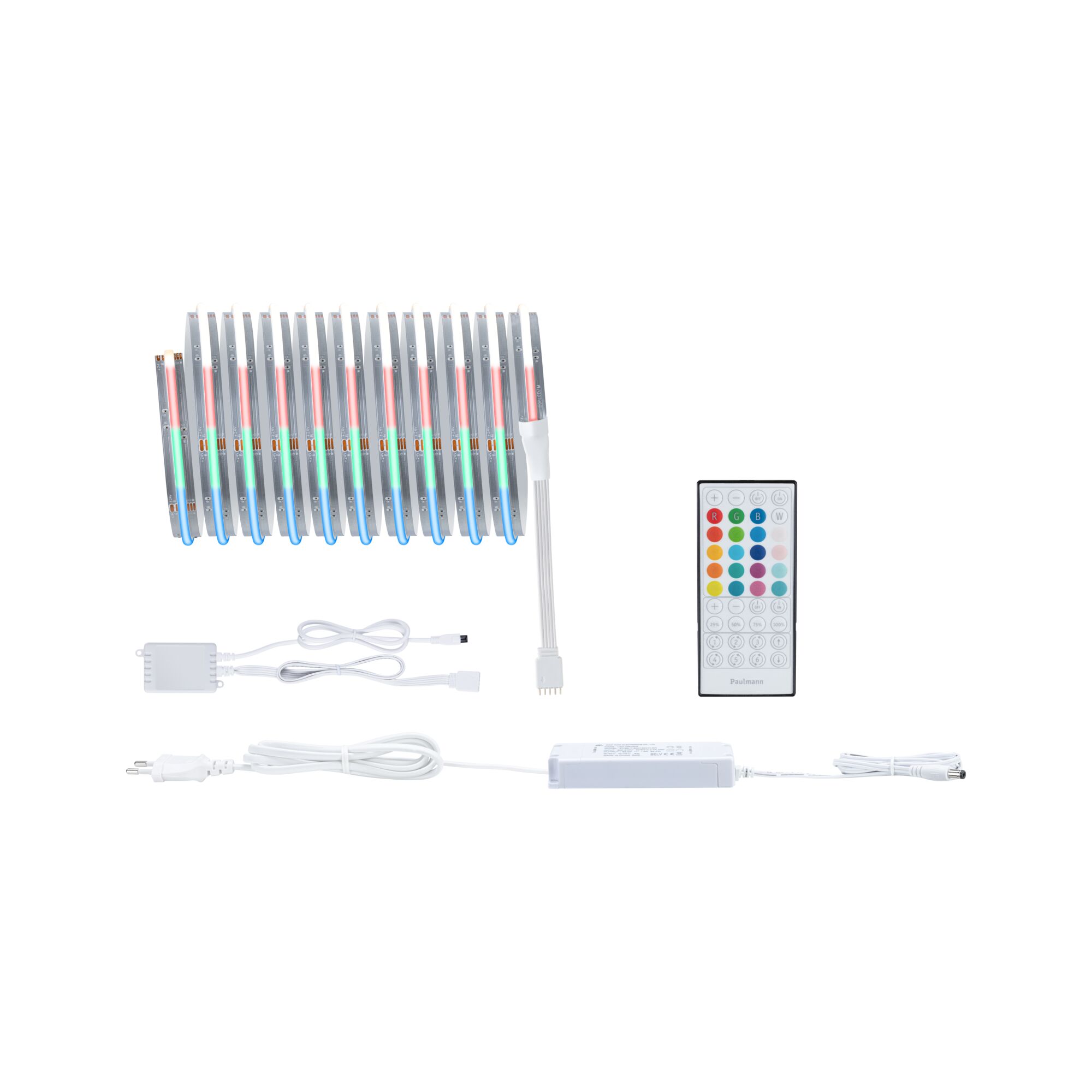 MaxLED 500 Strip LED Kit de base COB 3m RGBW 18W 530lm/m RGBW+ 36VA Bande LED RGB avec télécommande et alimentation blanche pour éclairage coloré flexible