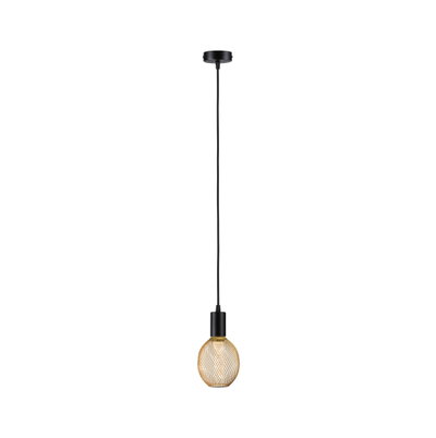 Modern pendant light with black cord and gold metal mesh for stylish interior lighting